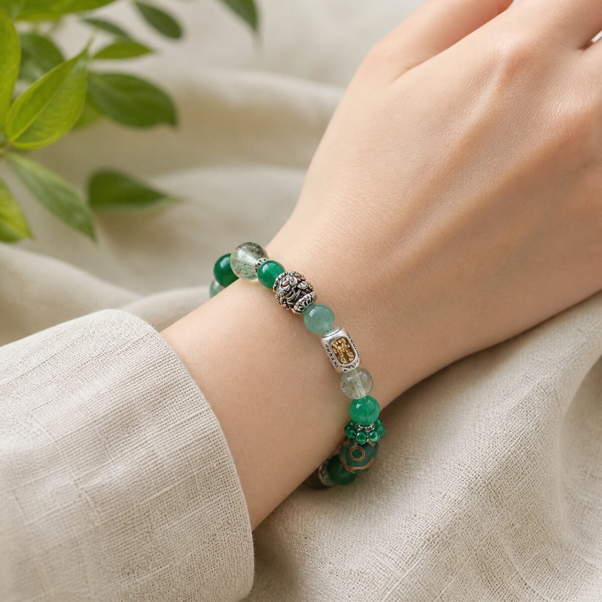 wood-growth-vajra-multi-gemstone-bracelet-03-wearing New Growth Vajra Crystal Bracelet