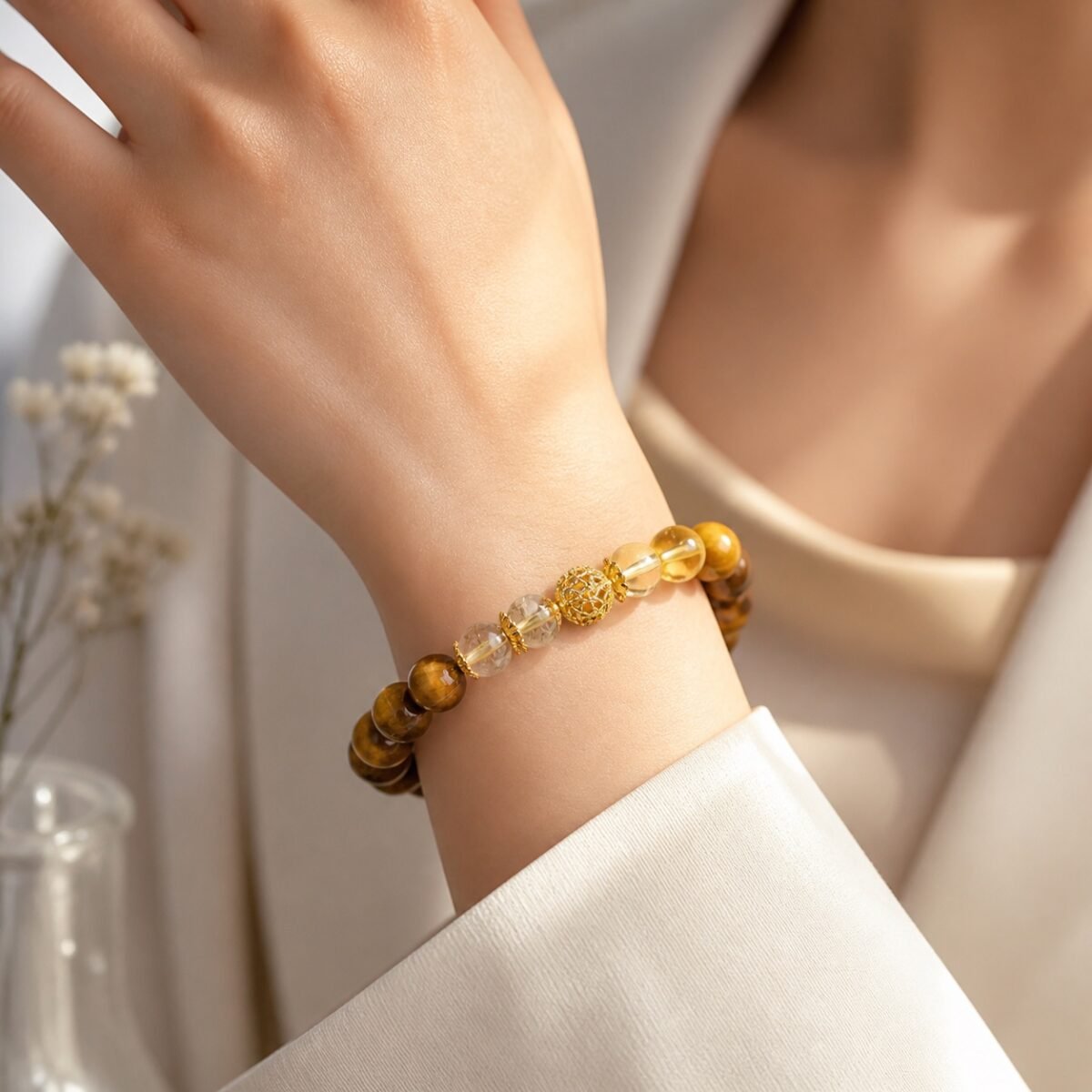 yellow-tiger-eye-citrine-prosperity-bracelet-04-wearing Sunlit Prosperity Tiger Eye & Citrine Bracelet