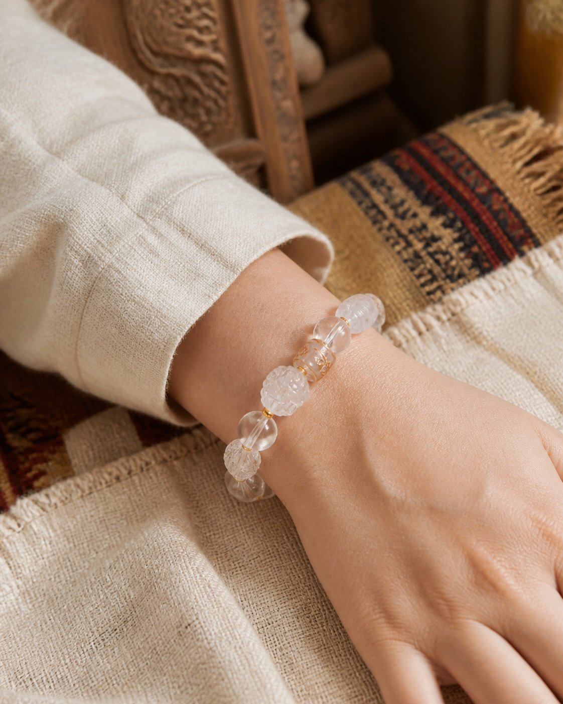 Clear Crystal Carved Guardian Bracelet