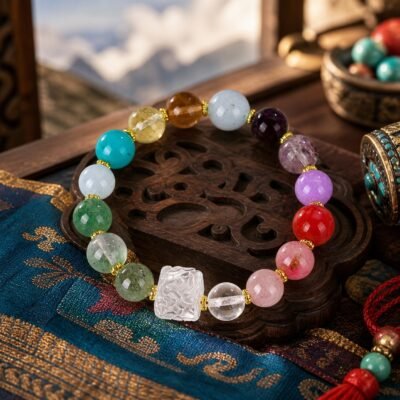 Rainbow Crystal Carved-Center Bracelet