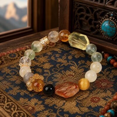 Mixed Gemstone Bracelet with citrine focal, natural stone beads, and gold-tone accents