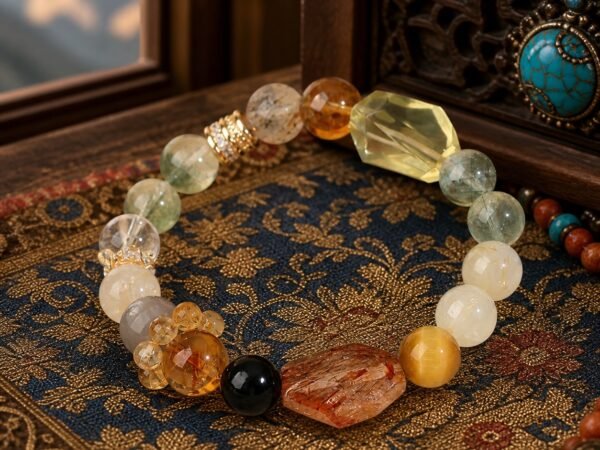 Mixed Gemstone Bracelet with citrine focal, natural stone beads, and gold-tone accents