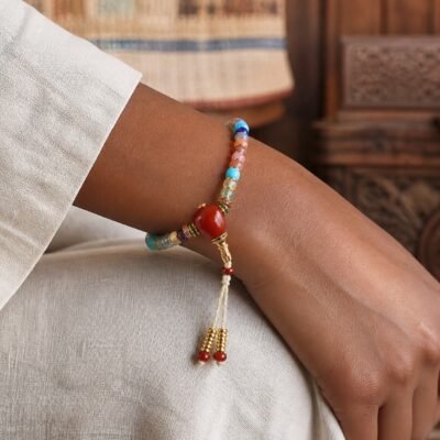Prayer Bracelet with Red Agate Guru Bead and Multigem Stones