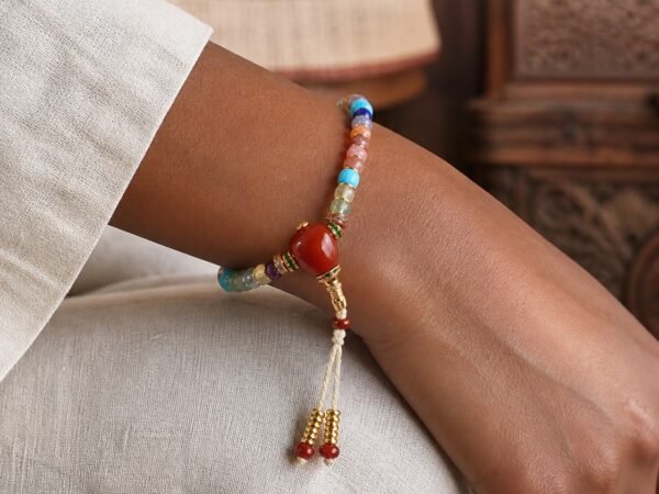 Prayer Bracelet with Red Agate Guru Bead and Multigem Stones