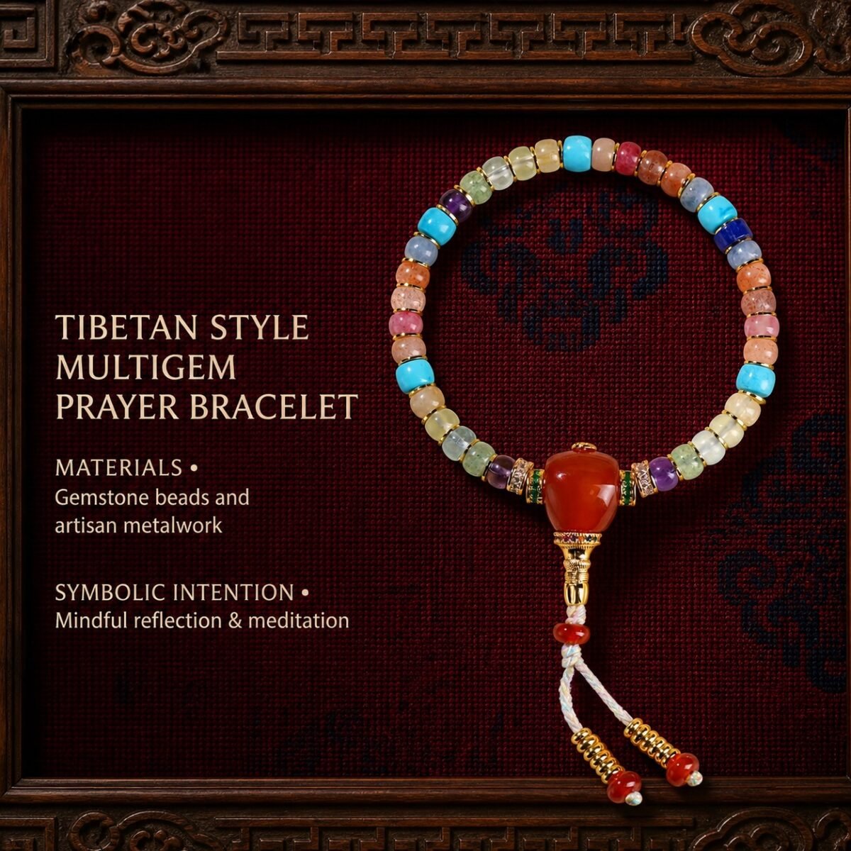 Tibetan Multigemstone Prayer Bracelet