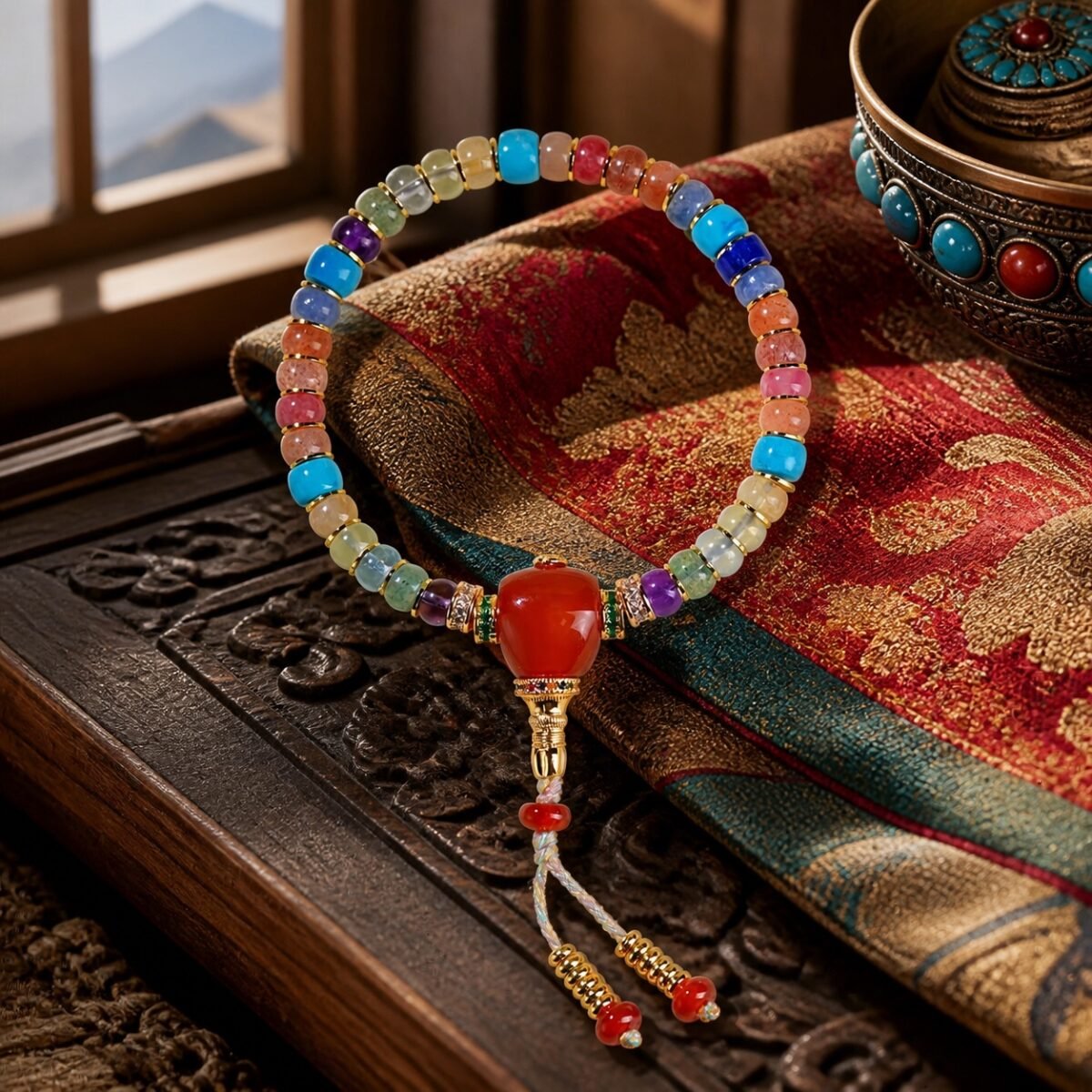 Tibetan Multigemstone Prayer Bracelet