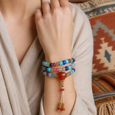 Himalayan Multigem Guru Mala — Triple-Wrap Bracelet & Meditation Necklace
