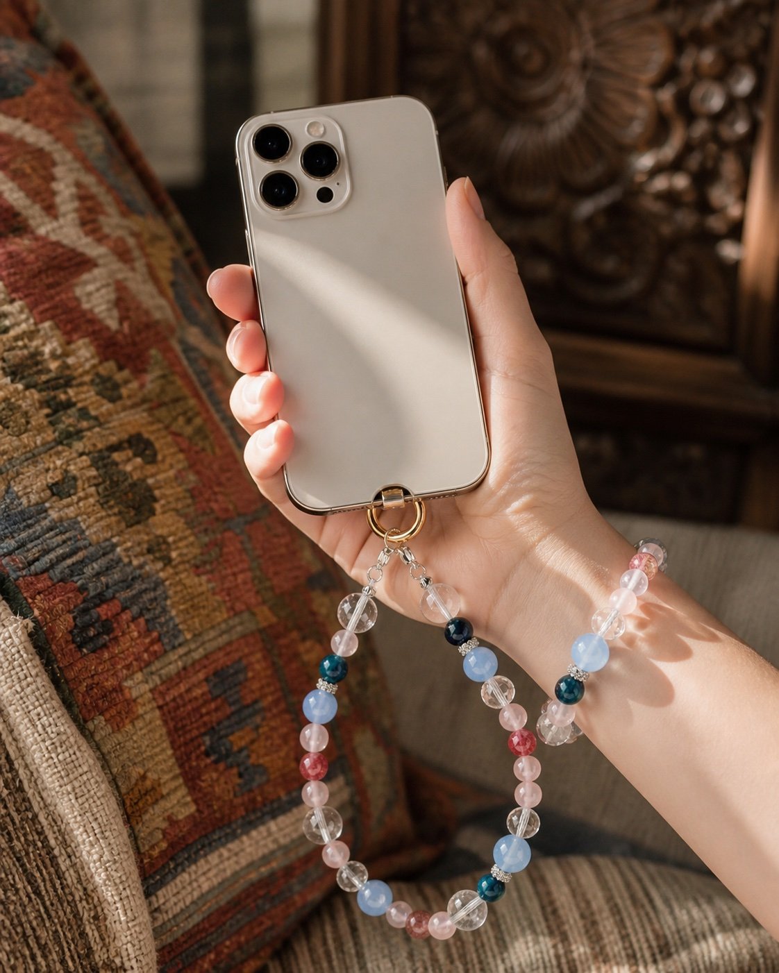 Blue & Rose Crystal Phone Wristlet