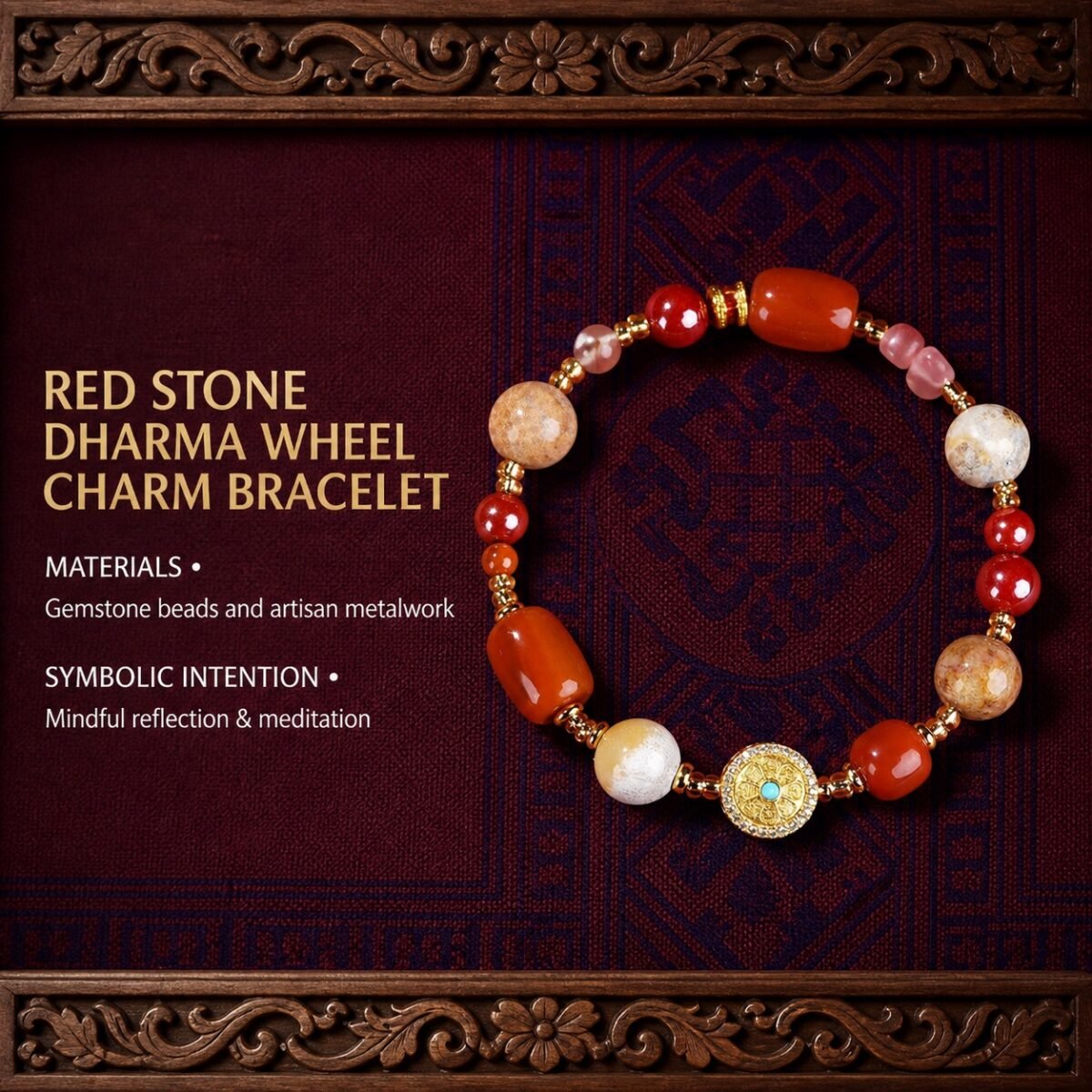 z22058051-red-stone-dharma-wheel-charm-bracelet-02 Red Stone Dharma Wheel Intention Bracelet