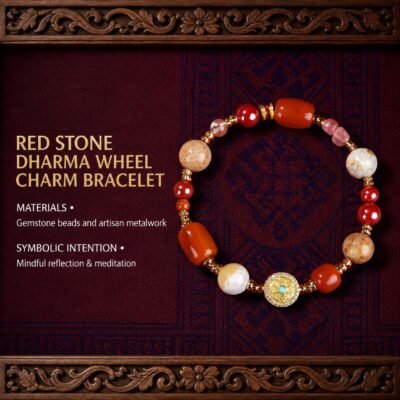 z22058051-red-stone-dharma-wheel-charm-bracelet-02 Red Stone Dharma Wheel Intention Bracelet