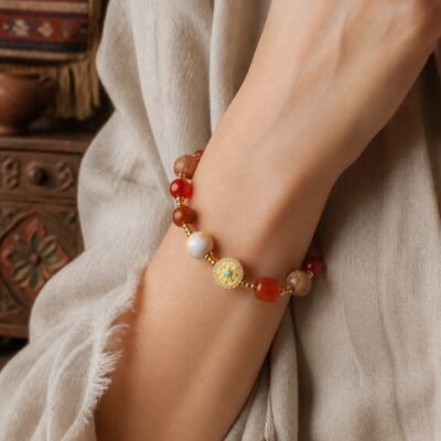 z22058051-red-stone-dharma-wheel-charm-bracelet-03 Red Stone Dharma Wheel Intention Bracelet