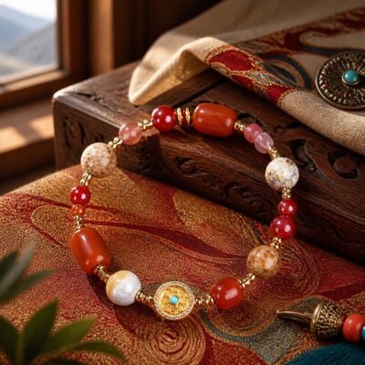 z22058051-red-stone-dharma-wheel-charm-bracelet-04 Red Stone Dharma Wheel Intention Bracelet