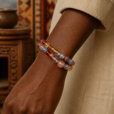 Blue, Red & Citrine Multi-Wrap Crystal Bracelet