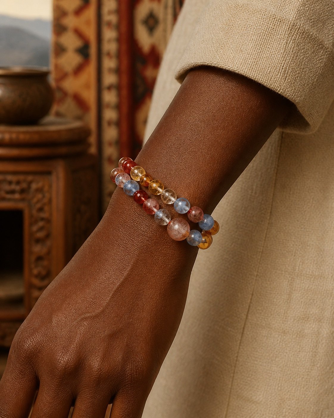 Blue, Red & Citrine Multi-Wrap Crystal Bracelet