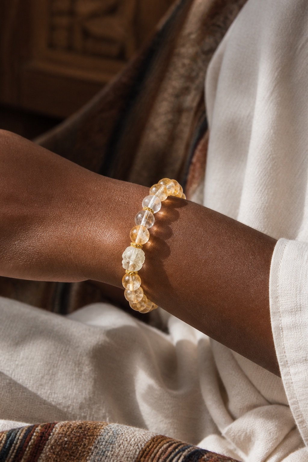 Clear Crystal Carved Guardian Lion Bracelet