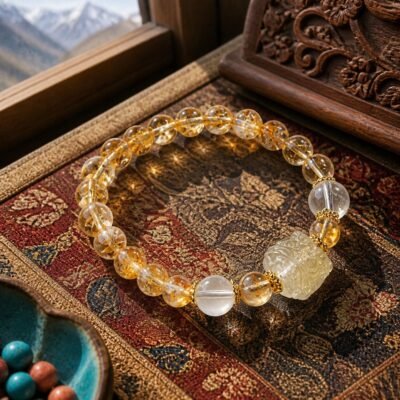 Clear Crystal Carved Guardian Lion Bracelet