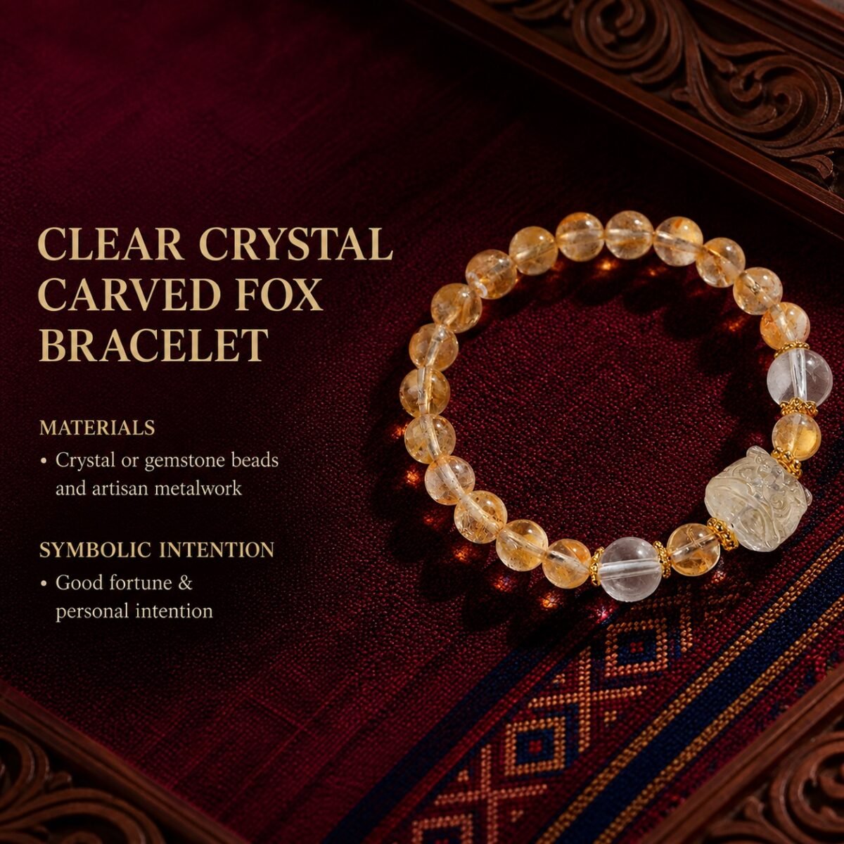 Clear Crystal Carved Guardian Lion Bracelet