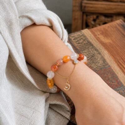 Red Crystal Moon & Star Charm Bracelet