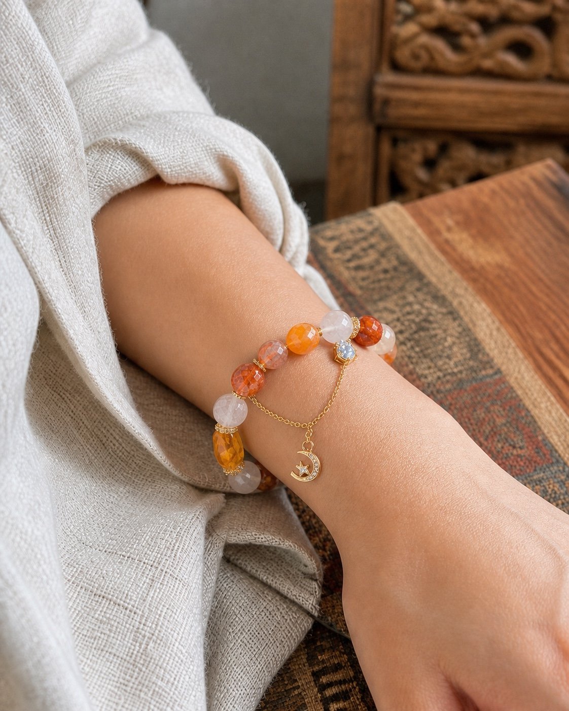 Red Crystal Moon & Star Charm Bracelet