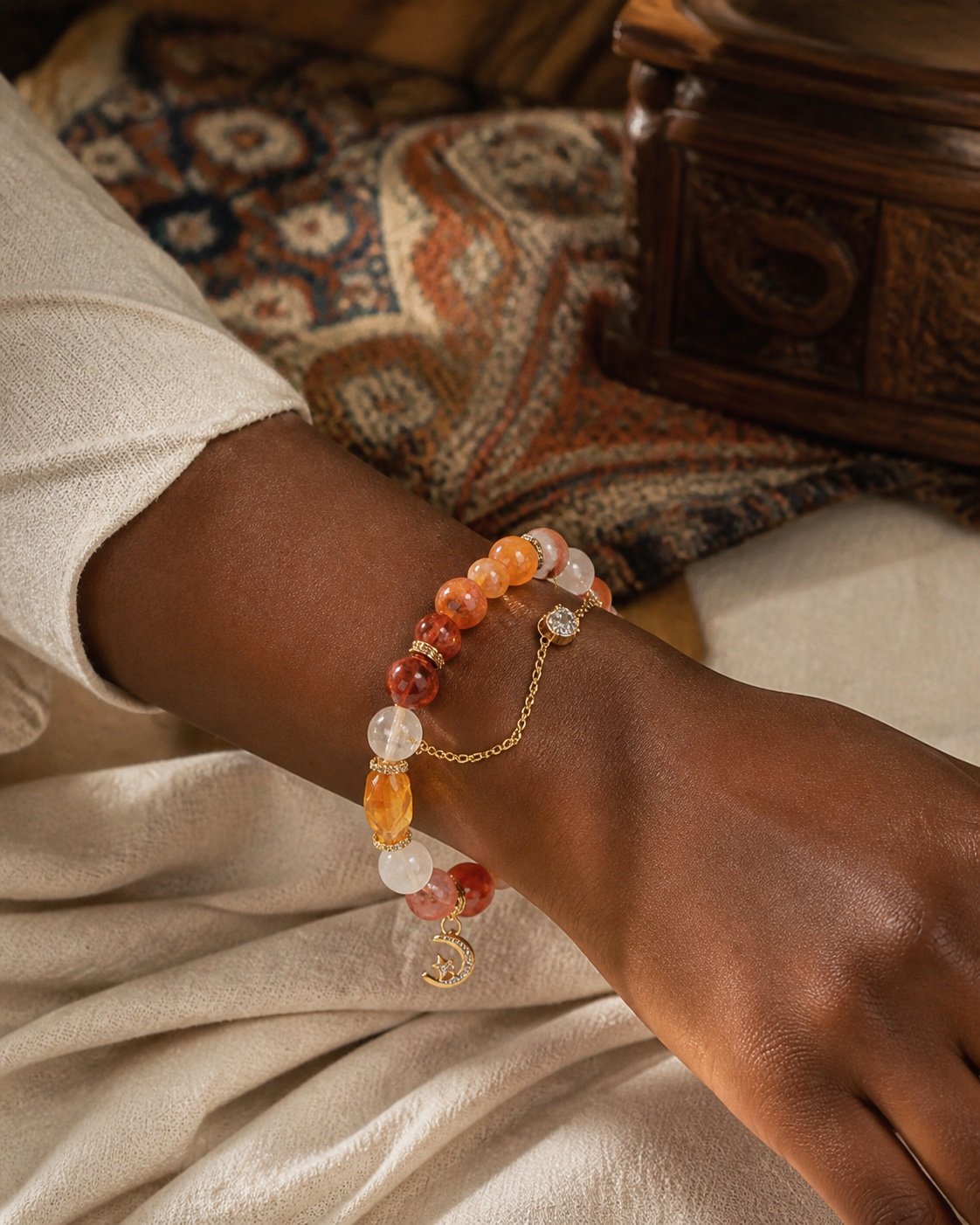 Red Crystal Moon & Star Charm Bracelet