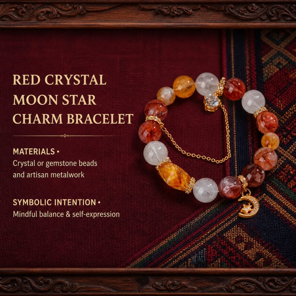 Red Crystal Moon & Star Charm Bracelet