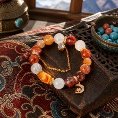 Red Crystal Moon & Star Charm Bracelet