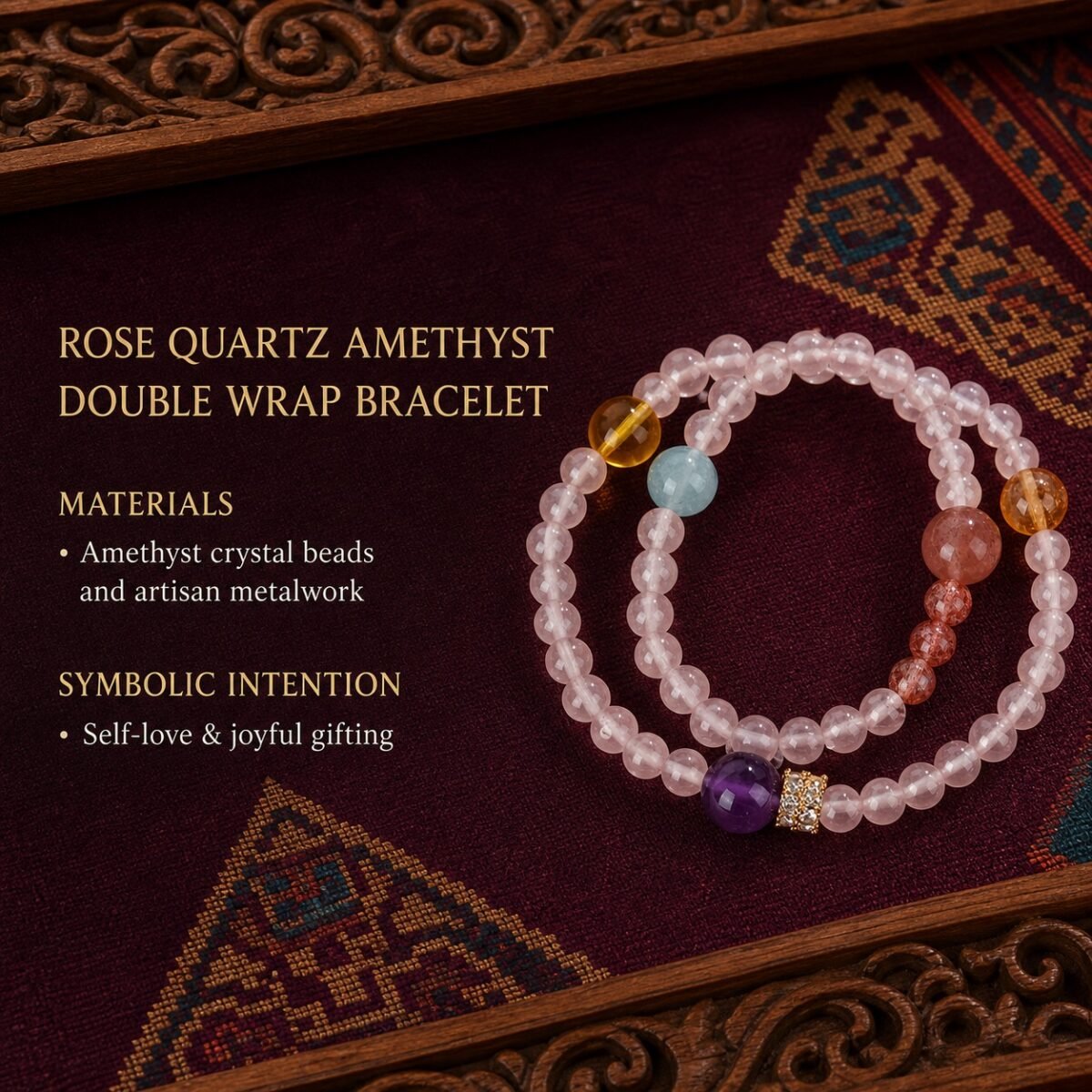 Rose Quartz & Amethyst Double-Wrap Bracelet