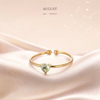 August Black Agate Birthstone Heart Ring – Gold