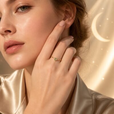 August Black Agate Birthstone Heart Ring – Gold
