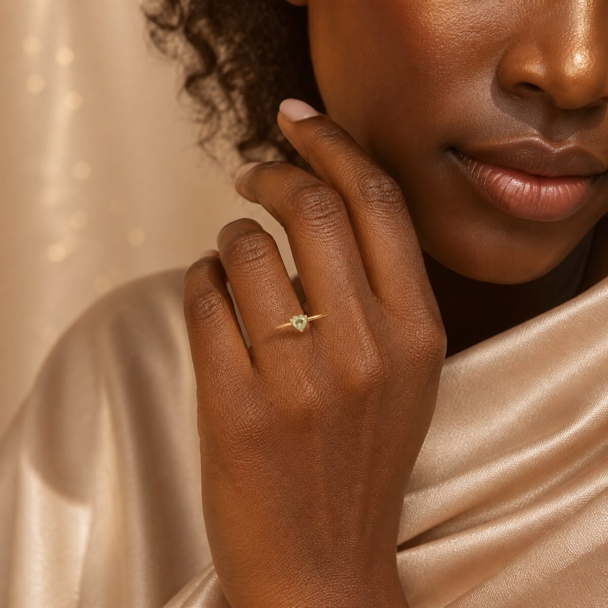 August Black Agate Birthstone Heart Ring – Gold