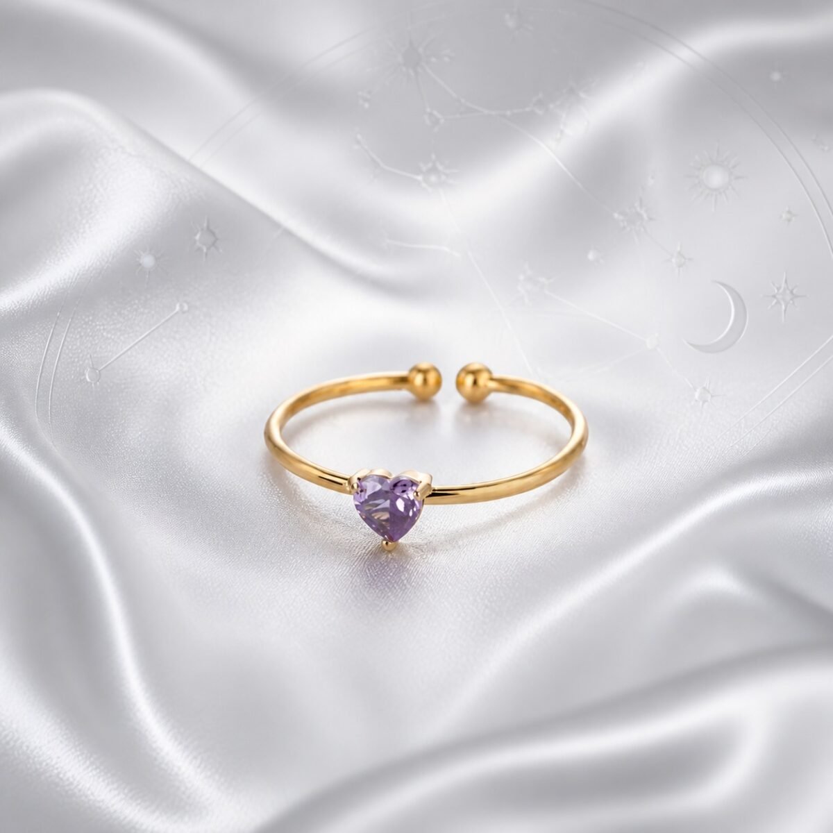 February Amethyst Birthstone Heart Ring – Gold