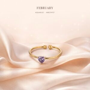 Gold Birthstone Heart Rings - February