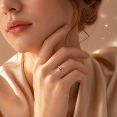 February Amethyst Birthstone Heart Ring – Gold