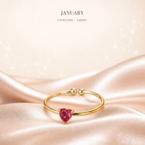 Gold Birthstone Heart Rings - January