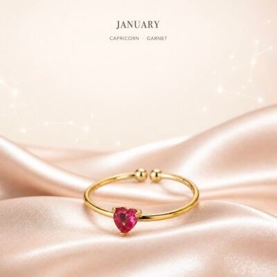 January Garnet Birthstone Heart Ring – Gold