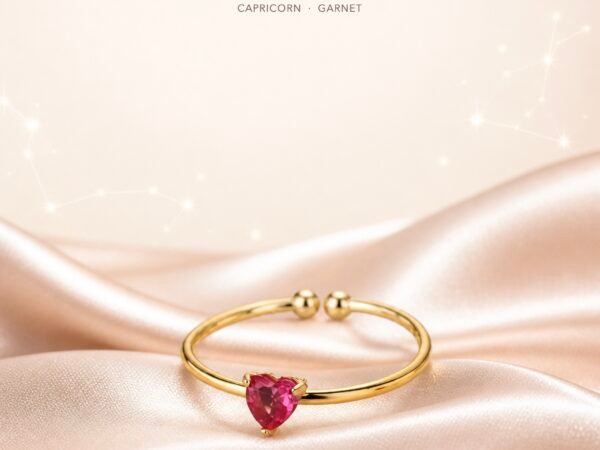 January Garnet Birthstone Heart Ring – Gold