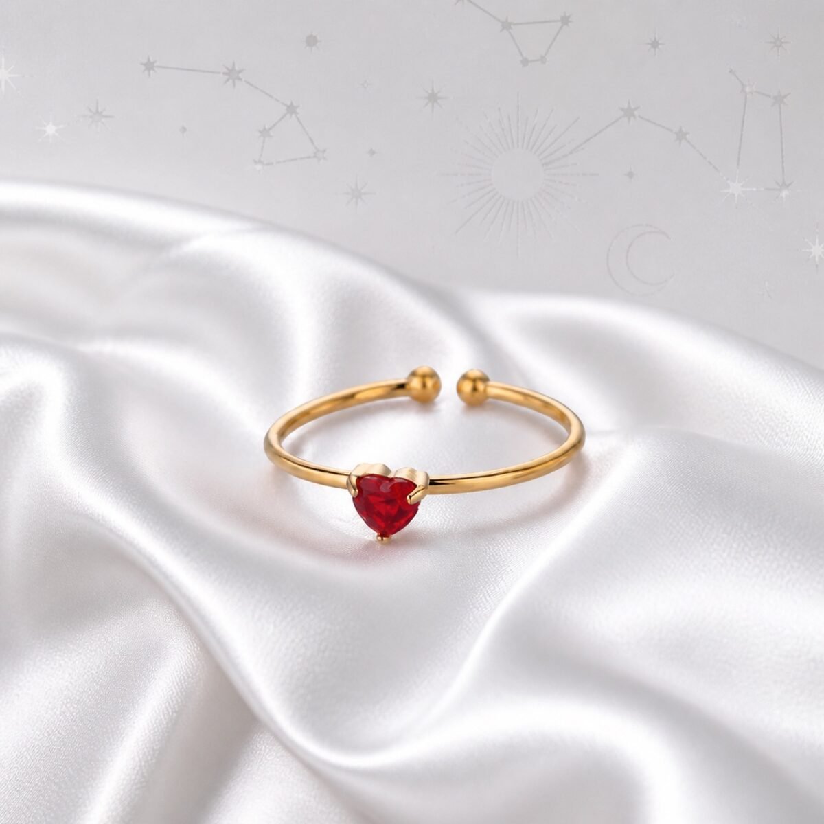 zodiac-birthstone-heart-ring-gold-july-ruby-01-main July Red Agate Birthstone Heart Ring – Gold