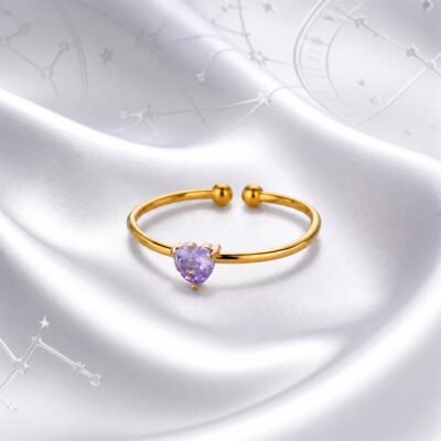 June Lavender Birthstone Heart Ring – Gold