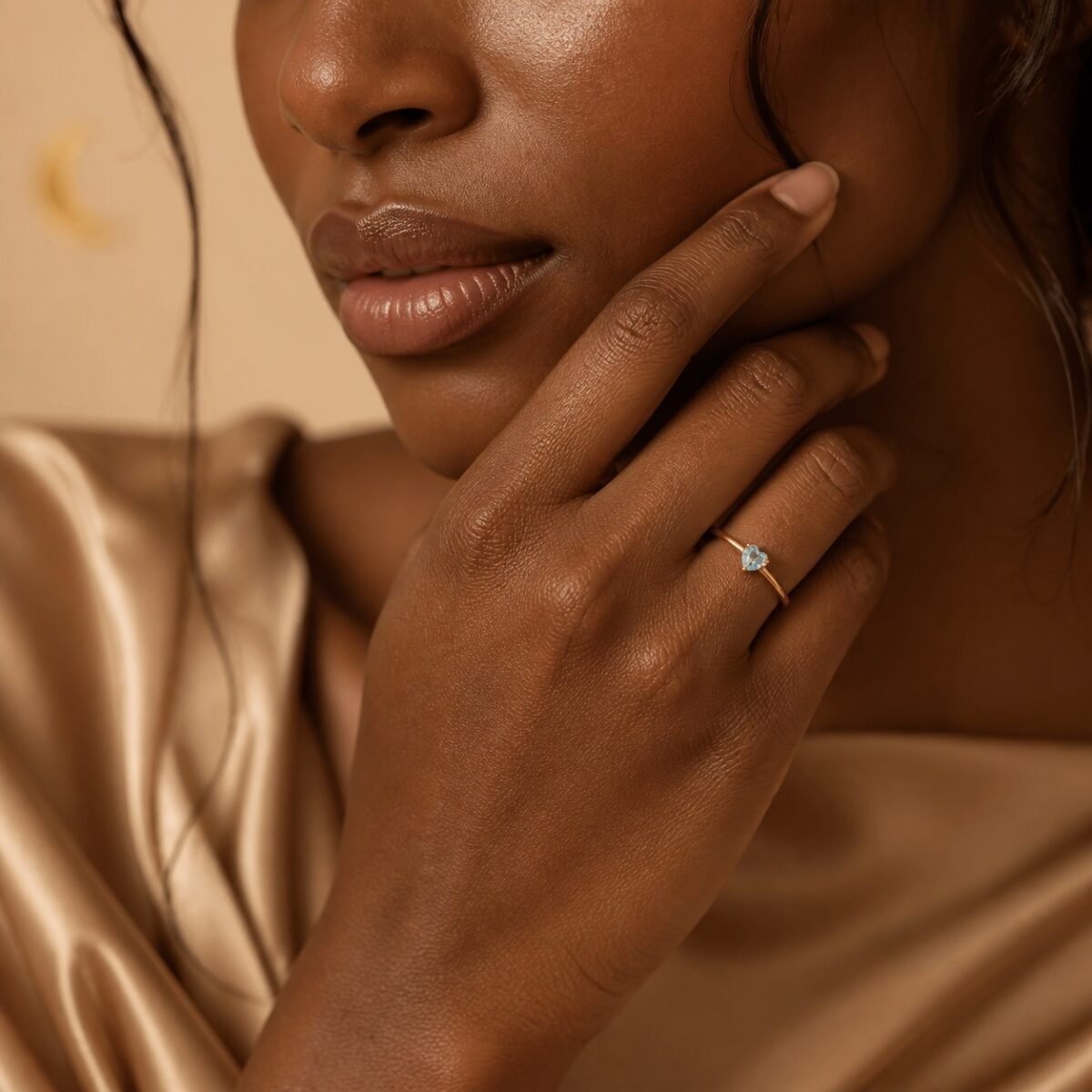 zodiac-birthstone-heart-ring-gold-march-aquamarine-04-worn-deep March Aquamarine Birthstone Heart Ring – Gold