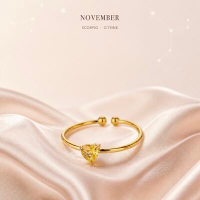 November Citrine Ring in a gold-tone heart design
