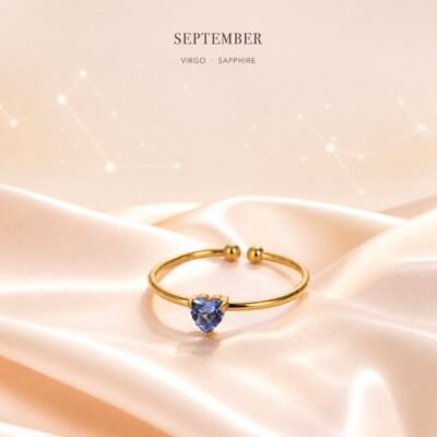 September Sapphire Birthstone Heart Ring – Gold