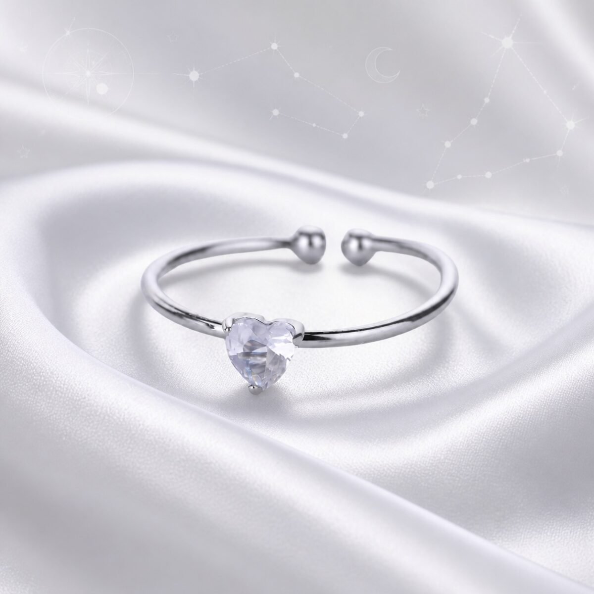 April Moonstone Birthstone Heart Ring – Silver