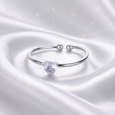 April Moonstone Birthstone Heart Ring – Silver