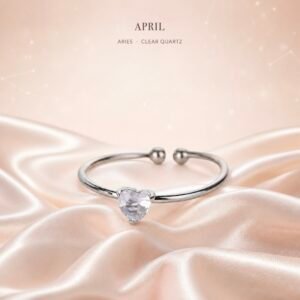 Silver Birthstone Heart Rings - April