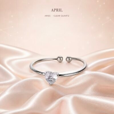 April Moonstone Birthstone Heart Ring – Silver