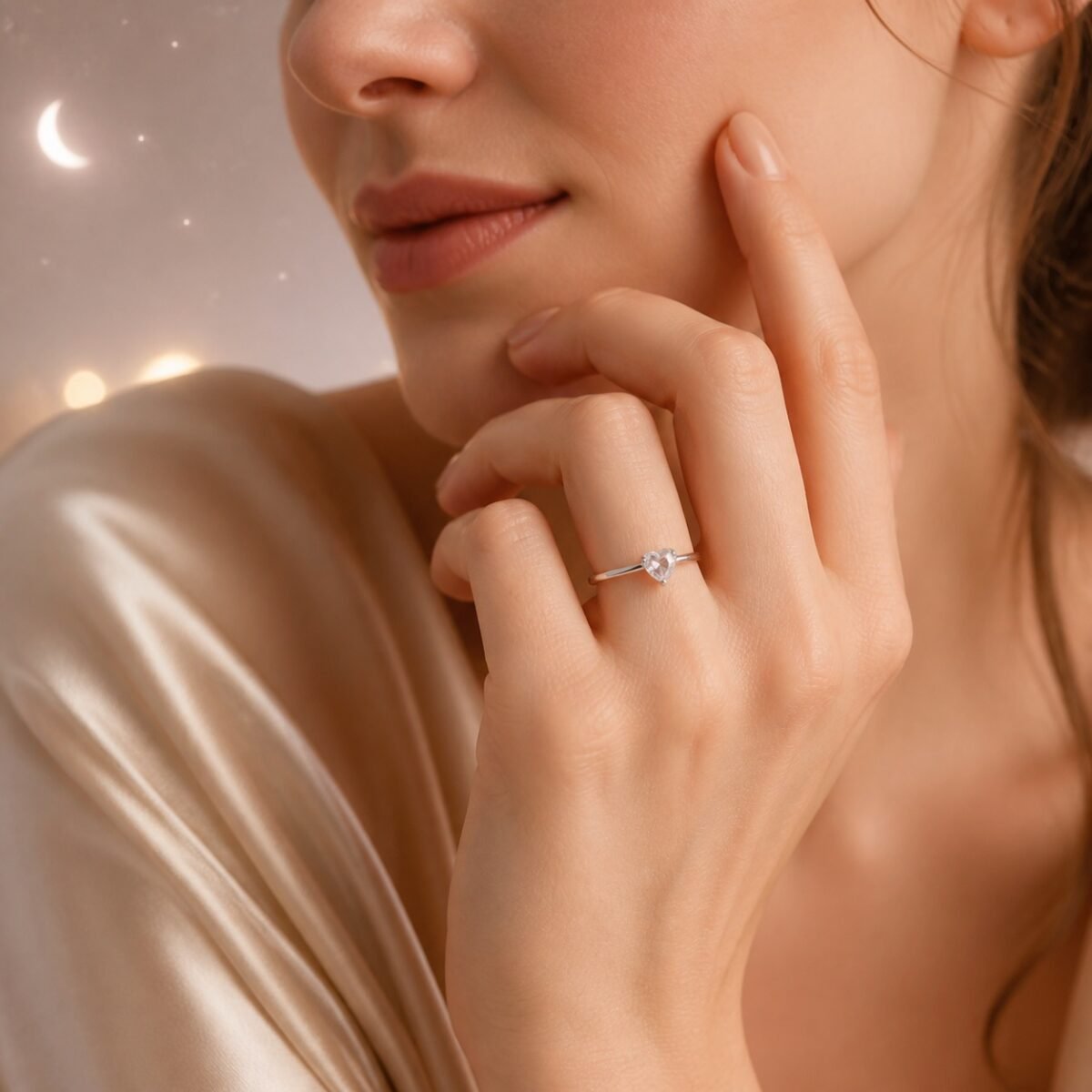 April Moonstone Birthstone Heart Ring – Silver
