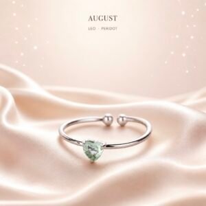 Silver Birthstone Heart Rings - August