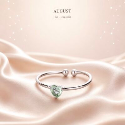 August Black Agate Birthstone Heart Ring – Silver
