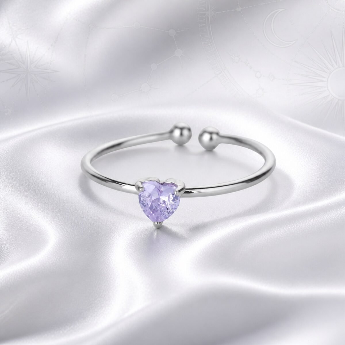 February Amethyst Birthstone Heart Ring – Silver