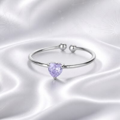 February Amethyst Birthstone Heart Ring – Silver